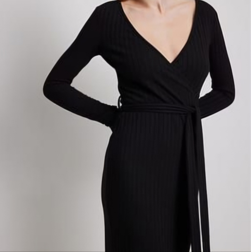 H&M Mama Maternity black knit wrap dress long